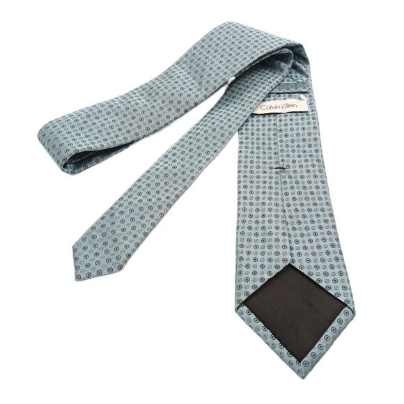 Calvin Klein Silk Tie Men’s 62” Blue Black Geometric 90s Y2K Retro Classic New - Picture 3 of 3